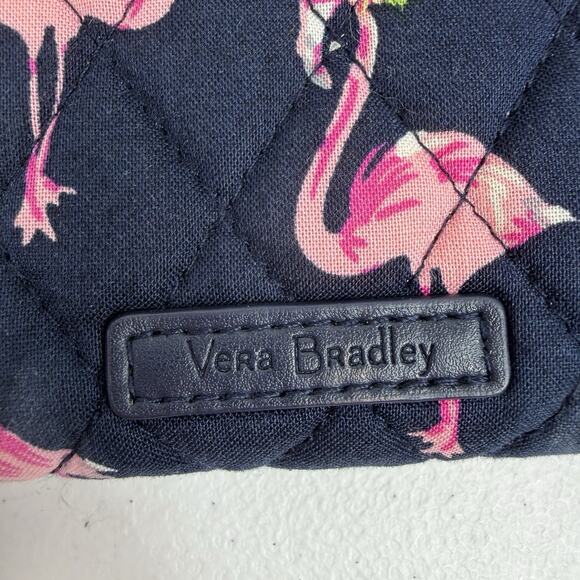 Vera Bradley Flamingo Fiesta Quilted Zip Around Wallet RFID Navy Pink Birds - Picture 4 of 14